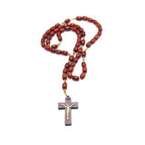 Cherry Wood Rosary Necklace with Beige Cord - Cherry Wood Rosary Necklace with Beige Cord