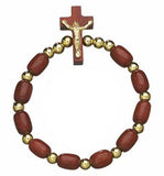 Rosary Wooden Beads Decade Stretch Bracelet with Cross Crucifix - Made in Brazil.